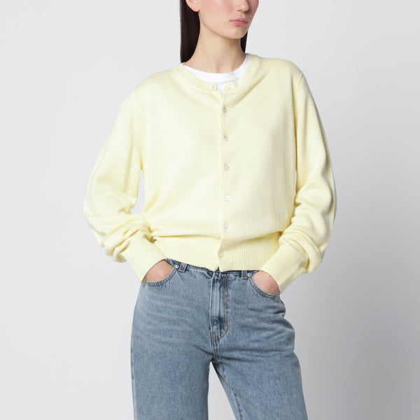 Light Yellow Crew-Neck Cardigan In Wool Blend