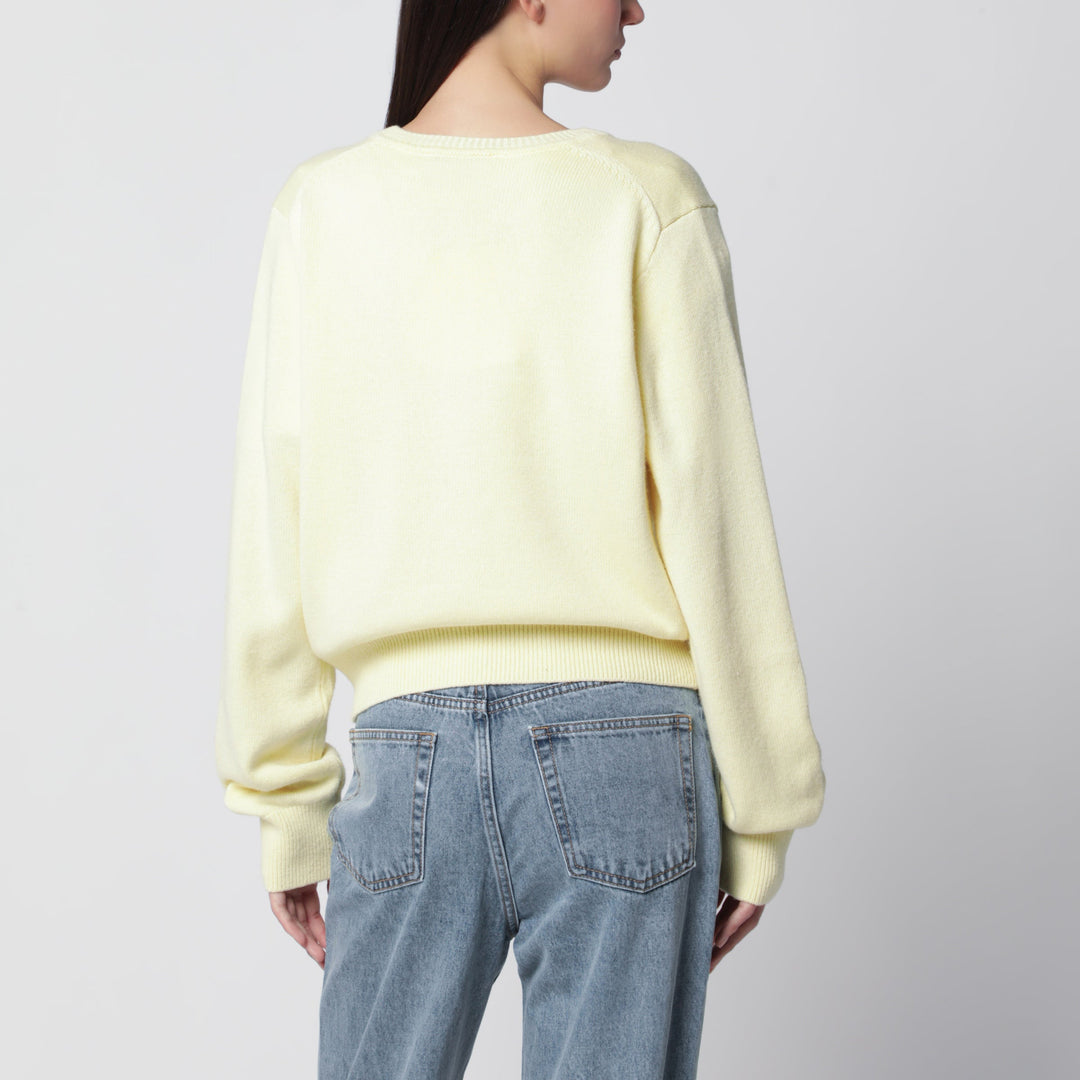Dunst Light Yellow Crew-Neck Cardigan In Wool Blend