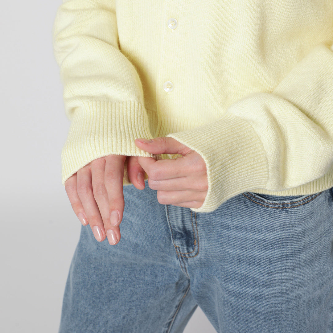 Dunst Light Yellow Crew-Neck Cardigan In Wool Blend