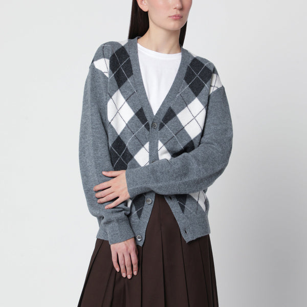 Grey Wool Cardigan With Argyle Pattern