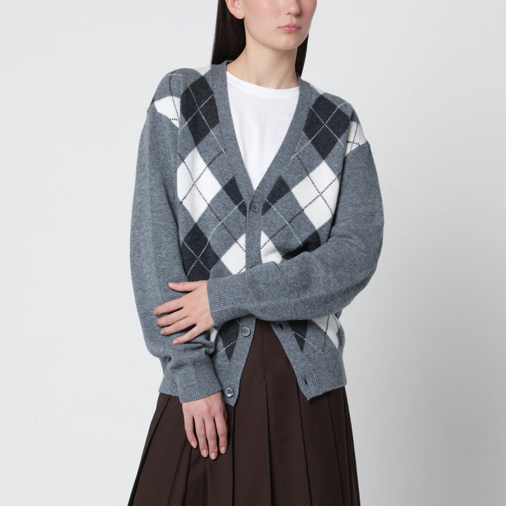 Dunst Grey Wool Cardigan With Argyle Pattern