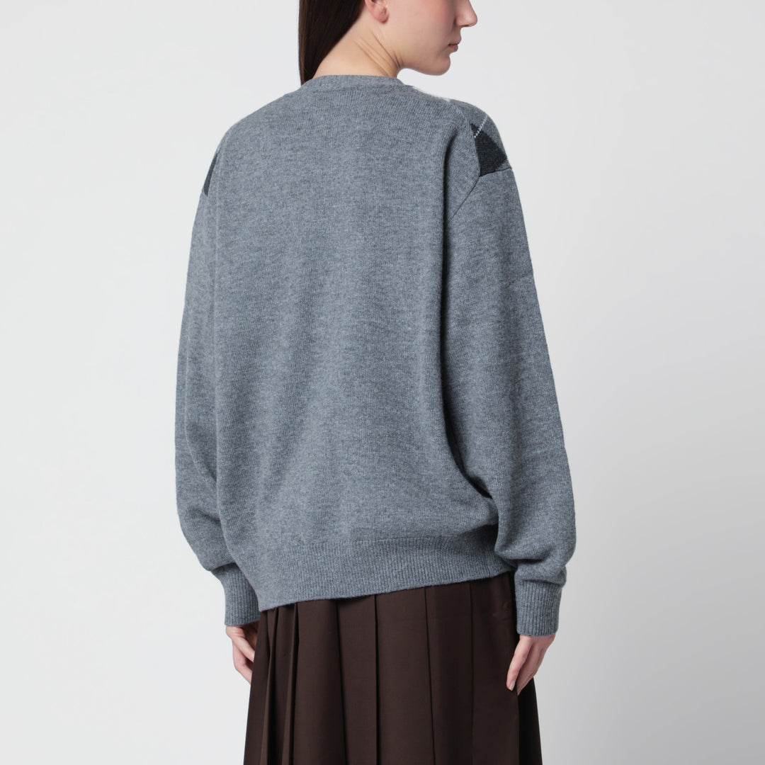 Dunst Grey Wool Cardigan With Argyle Pattern