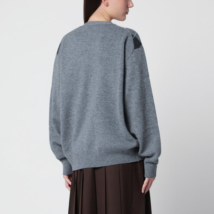 Dunst Grey Wool Cardigan With Argyle Pattern