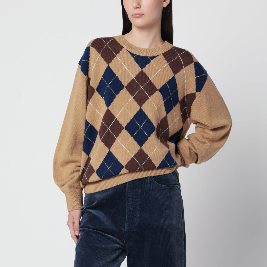 Dunst Argyle Camel Beige Wool Crewneck Sweater