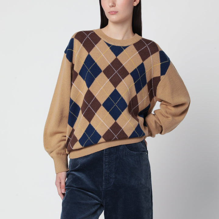 Dunst Argyle Camel Beige Wool Crewneck Sweater