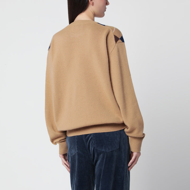 Dunst Argyle Camel Beige Wool Crewneck Sweater