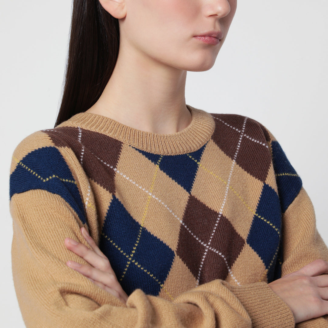 Dunst Argyle Camel Beige Wool Crewneck Sweater