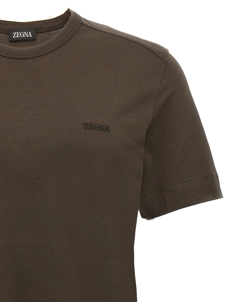 Logo Embroidery T-Shirt Brown