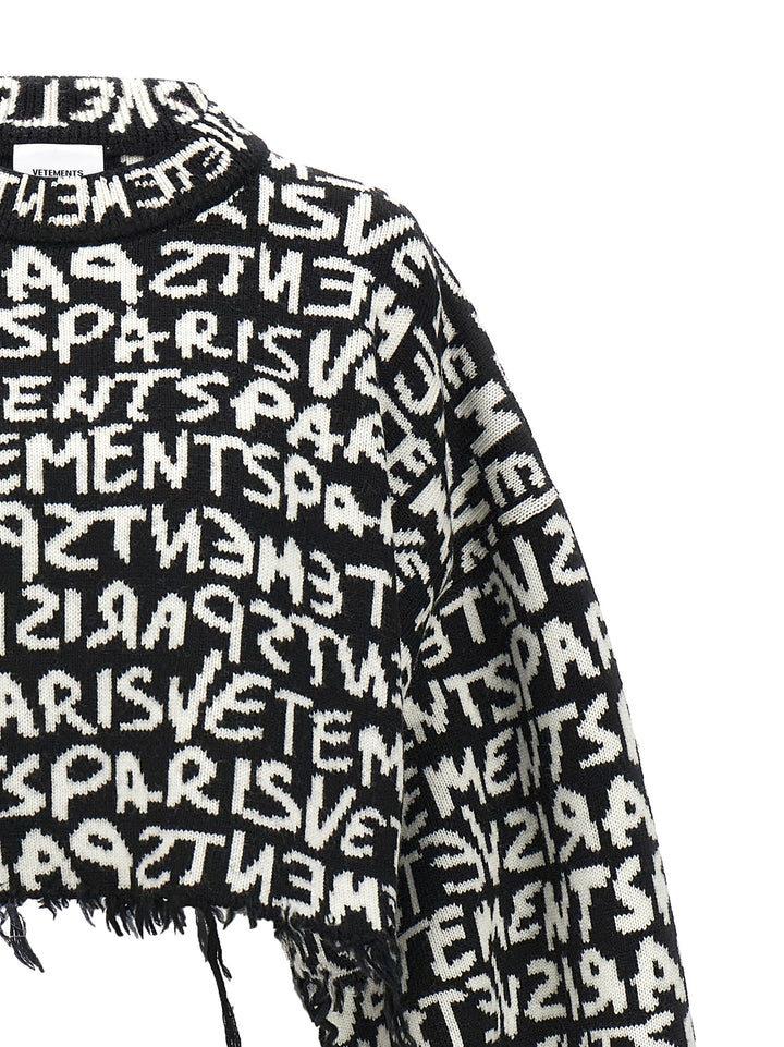 Graffiti Monogram Sweater, Cardigans White/Black