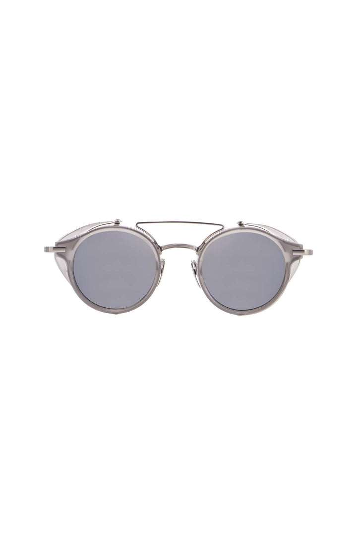 Round Sunglasses In Light Grey Titanium And Acetate With Side Protection