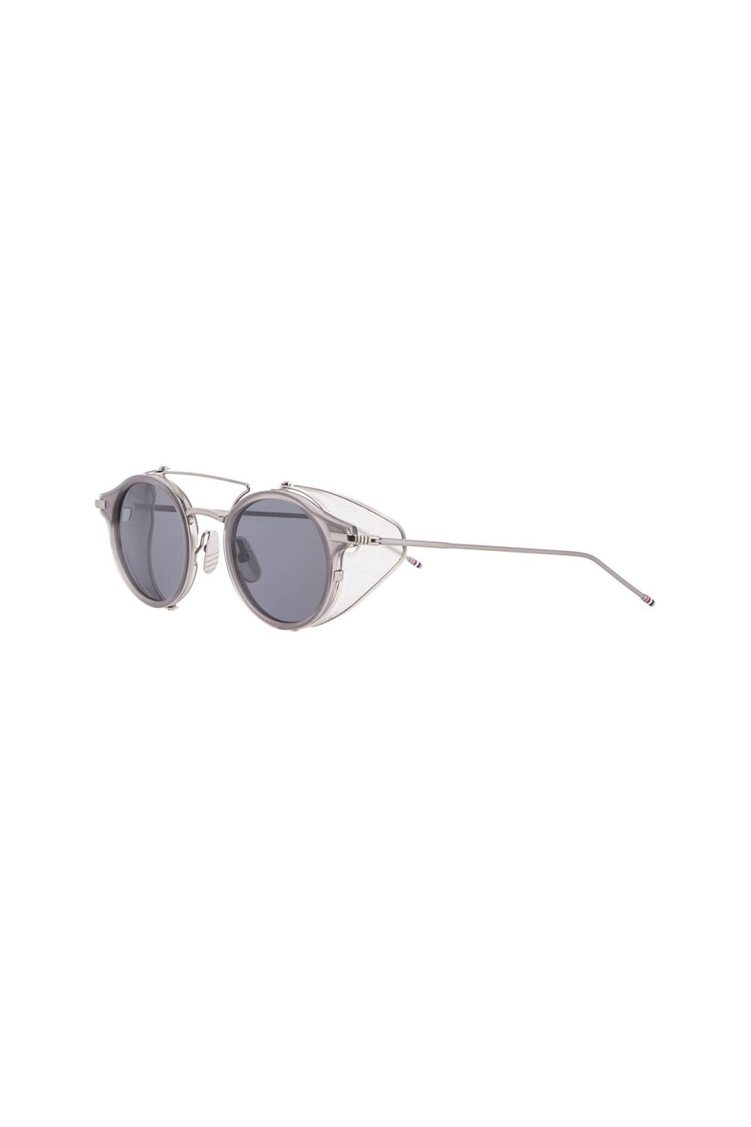 Round Sunglasses In Light Grey Titanium And Acetate With Side Protection