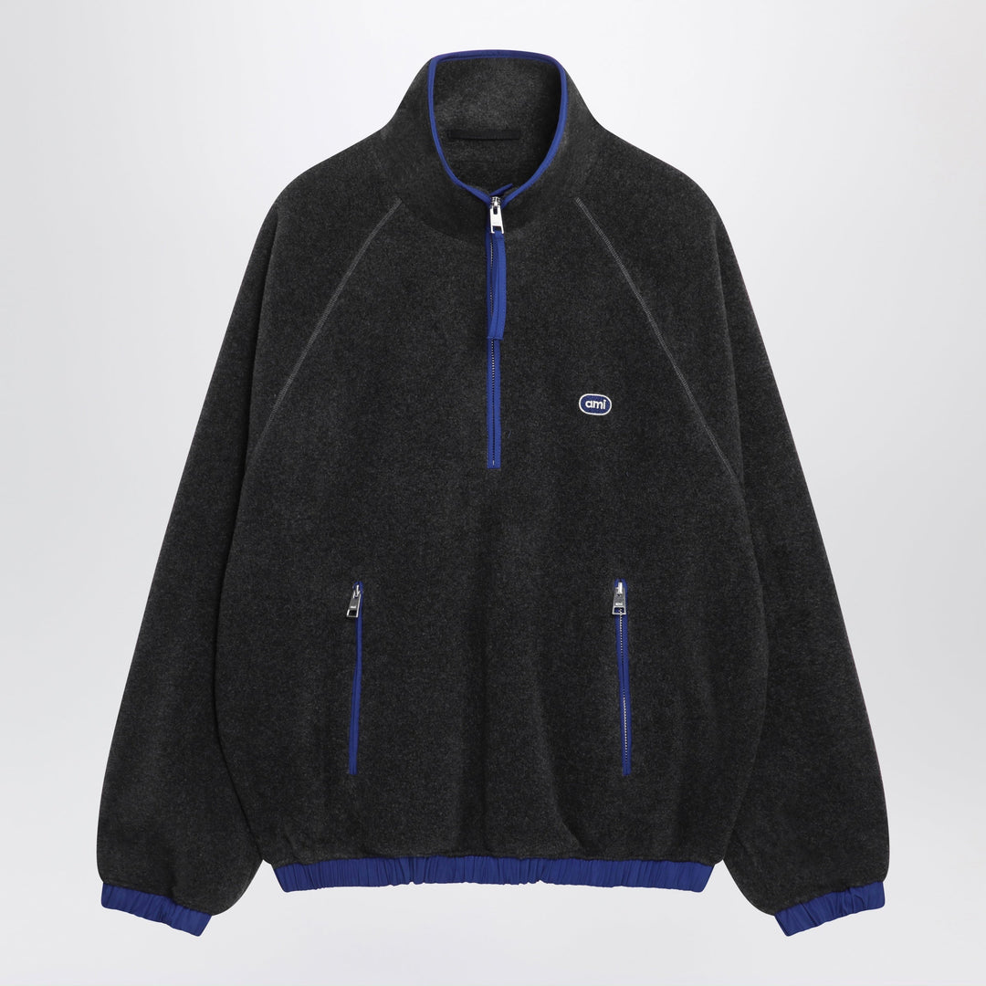 Ami Paris Charcoal Grey Fleece Sweatshirt With Ami Patch