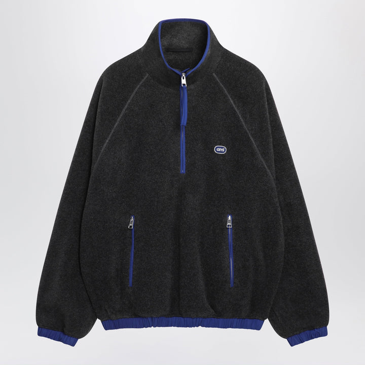 Ami Paris Charcoal Grey Fleece Sweatshirt With Ami Patch