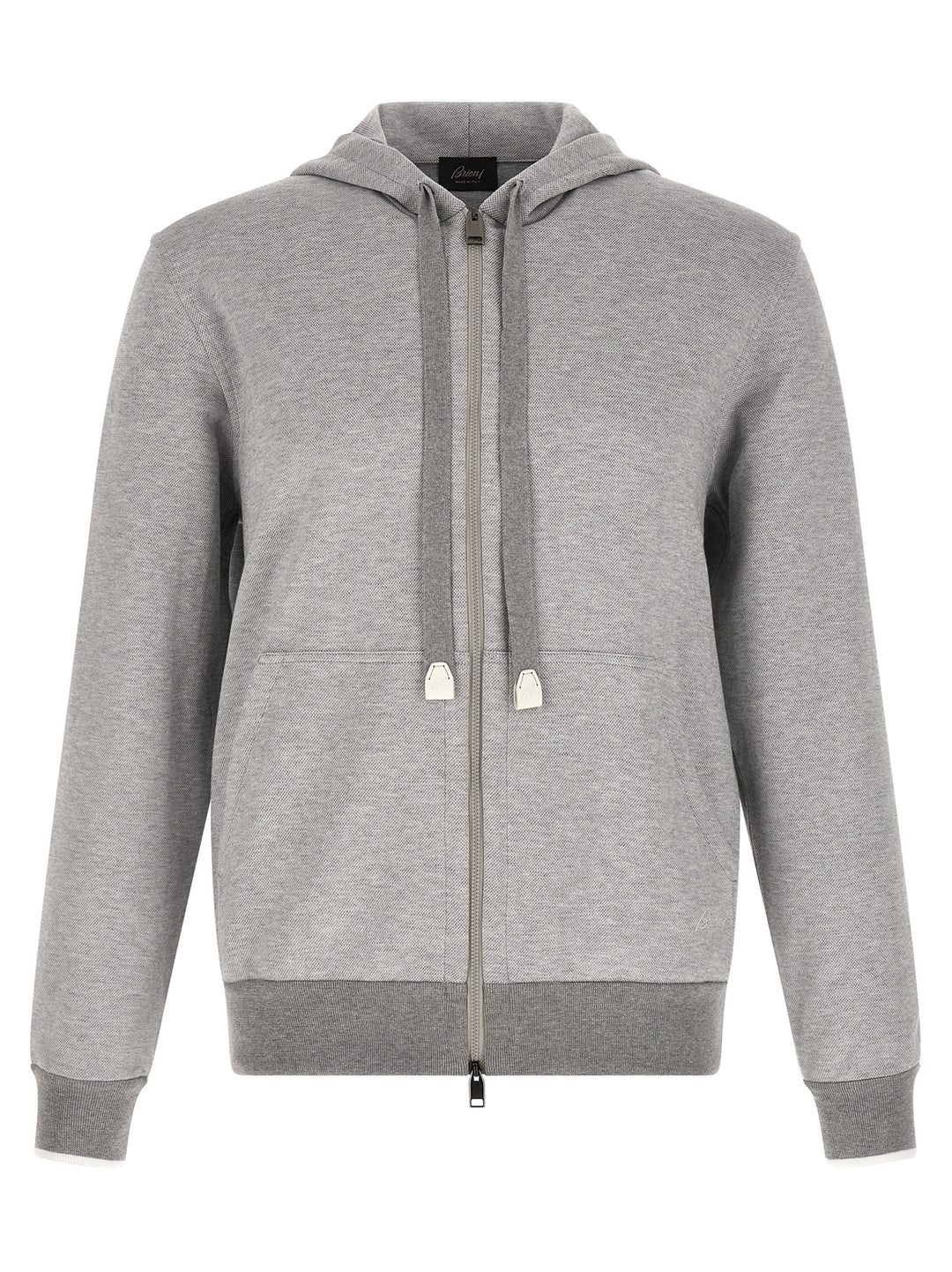 Brioni Piquet Cotton Hoodie Sweatshirt - Gray | 8169b0b1c229b48328f4ce373a836f4c1e4fb777