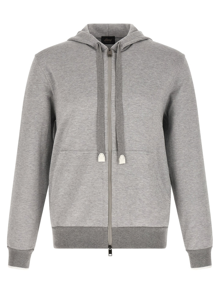 Brioni Piquet Cotton Hoodie Sweatshirt - Gray | 8169b0b1c229b48328f4ce373a836f4c1e4fb777