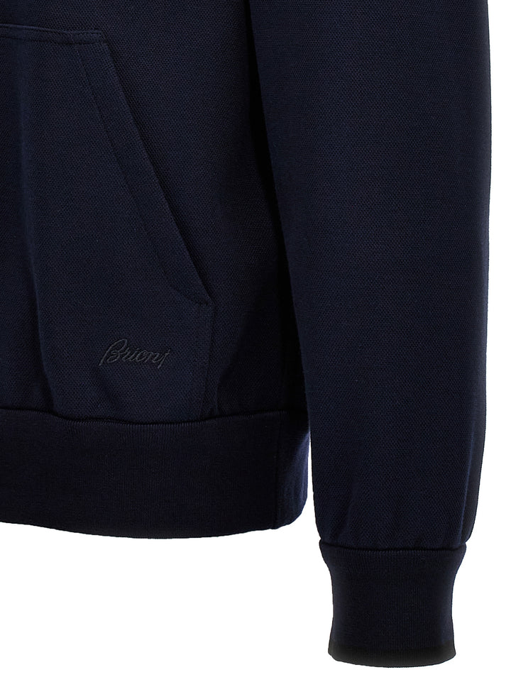 Brioni Piquet Cotton Hoodie Sweatshirt - Blue | 8ab9fec4ae6928639e3be8c6dfe11bc1b38f2be0