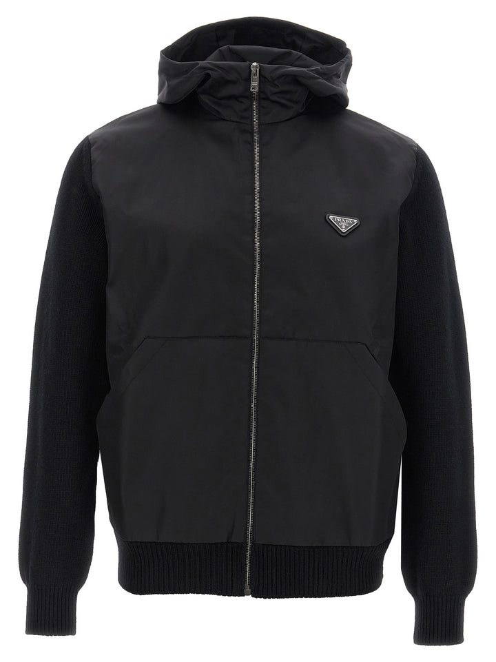 Prada Logo Bimaterial Cardigan Sweaters and Cardigans - Black | e723526cd9aff164c51e4c332f9a8830d0505bf2