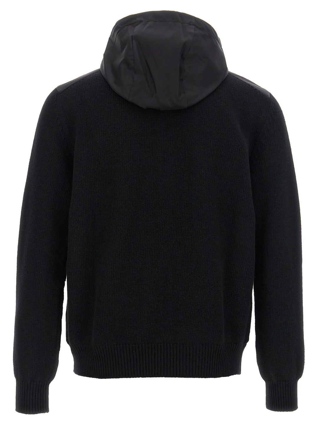 Prada Logo Bimaterial Cardigan Sweaters and Cardigans - Black | 428b0f1970dce7f2366db85f1a46a593331133f0