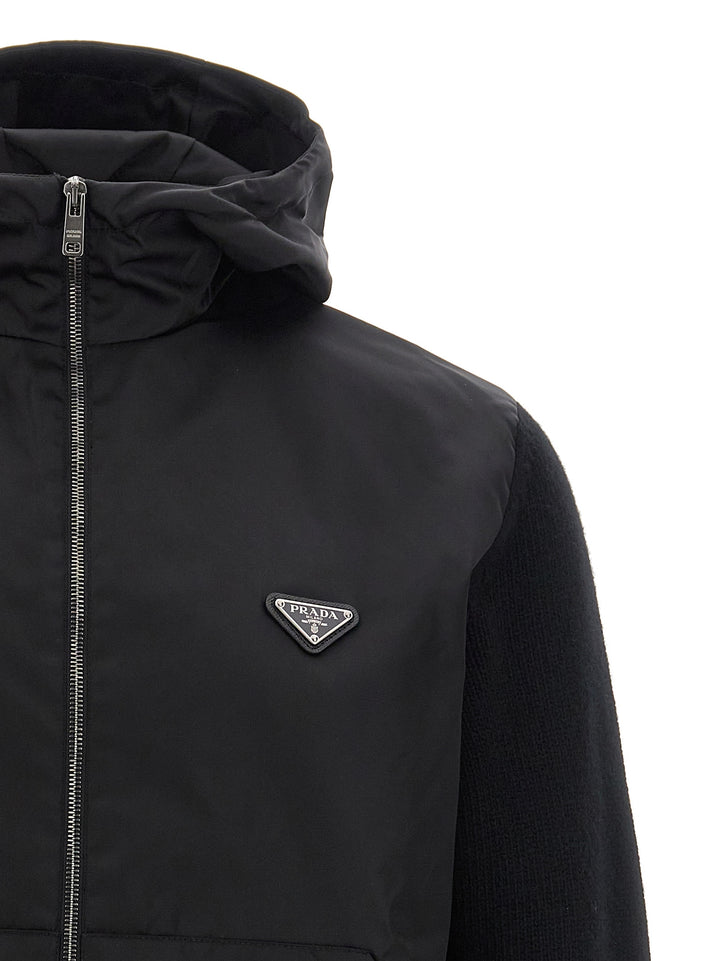 Prada Logo Bimaterial Cardigan Sweaters and Cardigans - Black | ba6977b018b40531ed50541bddcc59681466678b