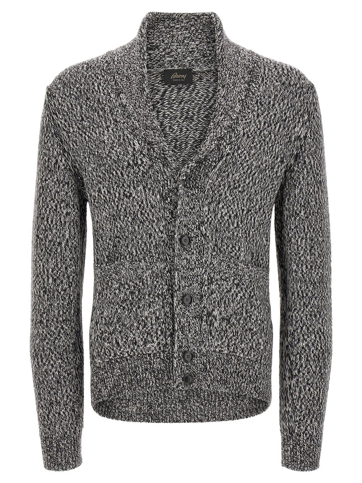 Brioni Shawl Neck Cardigan Sweaters and Cardigans - White/Black | 10bf6b2f65386431e2925c1b005e00ec4bd32f0e