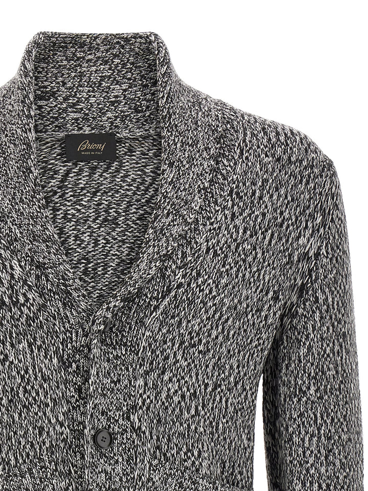Brioni Shawl Neck Cardigan Sweaters and Cardigans - White/Black | bf657d6b16a7c5f6e109611eaad035c395176f5a