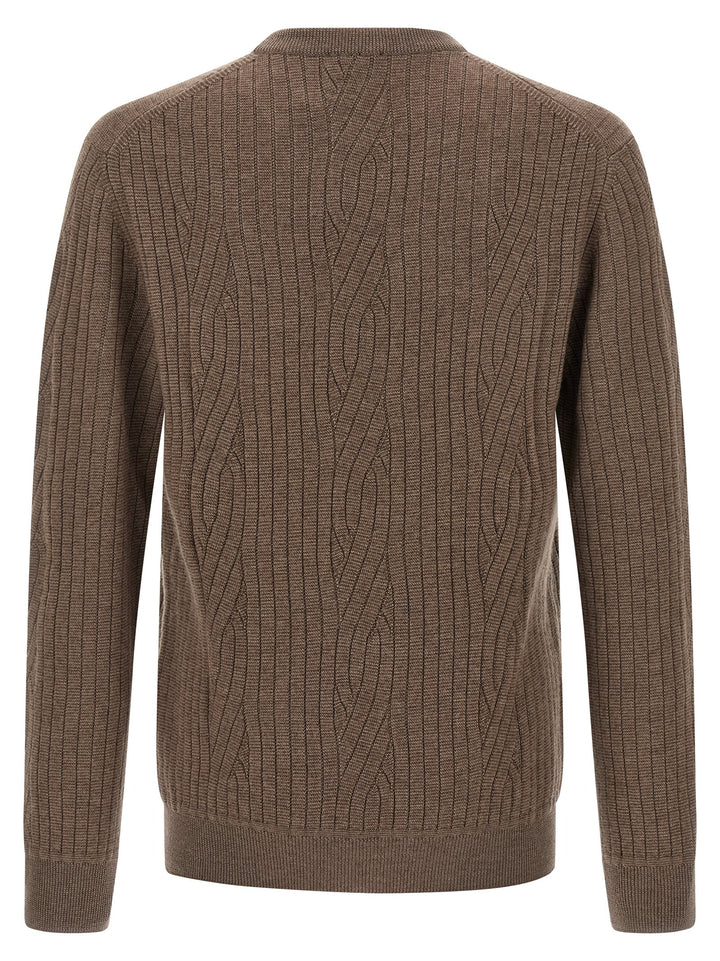 Brioni Ribbed And Braid Sweater Sweaters and Cardigans - Brown | 8b119dfdad7b0aa3f587b0233b3a26af4acfedf4