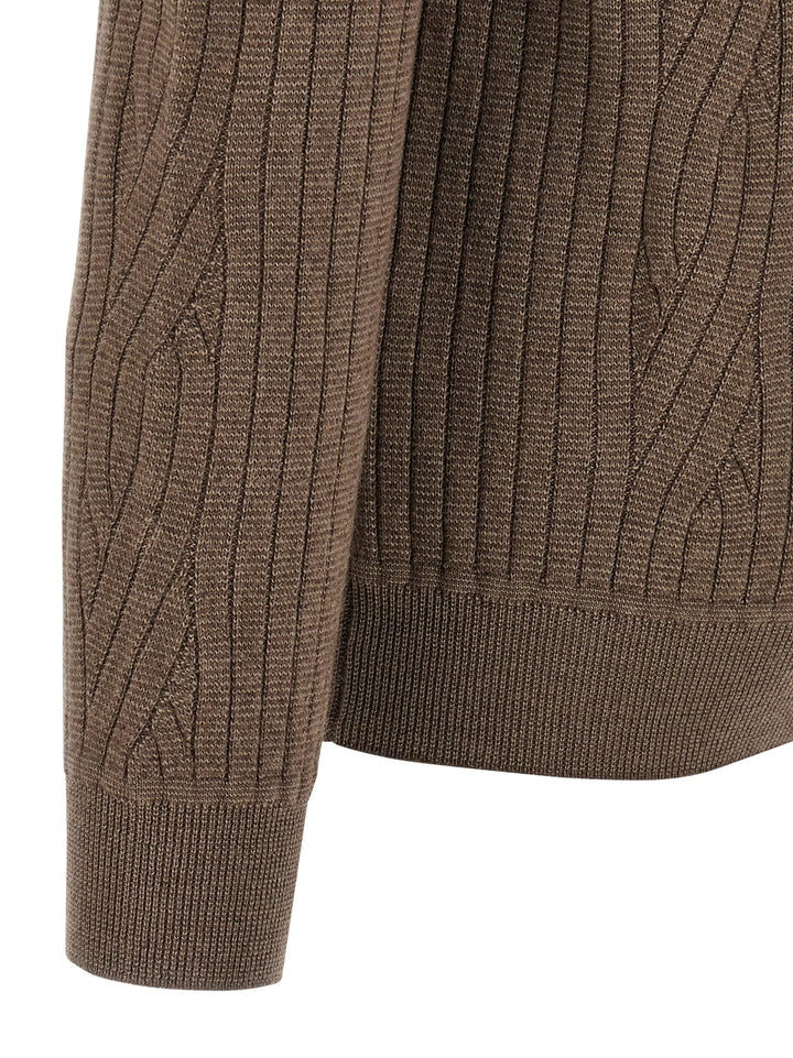 Brioni Ribbed And Braid Sweater Sweaters and Cardigans - Brown | d09be9fad6cad3e34bb76278250564cc70257ac7