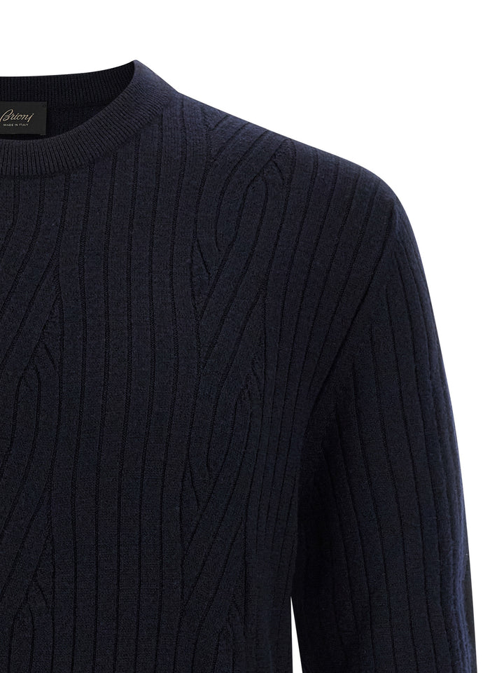 Brioni Ribbed And Braid Sweater Sweaters and Cardigans - Blue | cdc968fdbc1a3c1c7873f9ca4cf65660cebc3a72