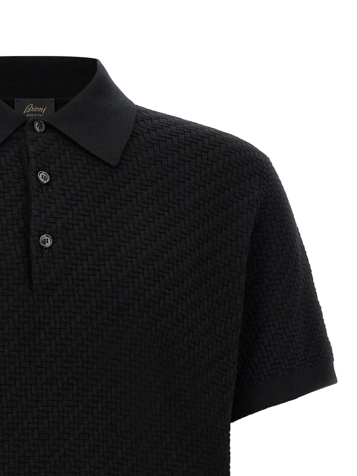 Brioni Trama Polo - Black | 8f3bb383e3e1ce2e5ade75fe924e3148777f193e