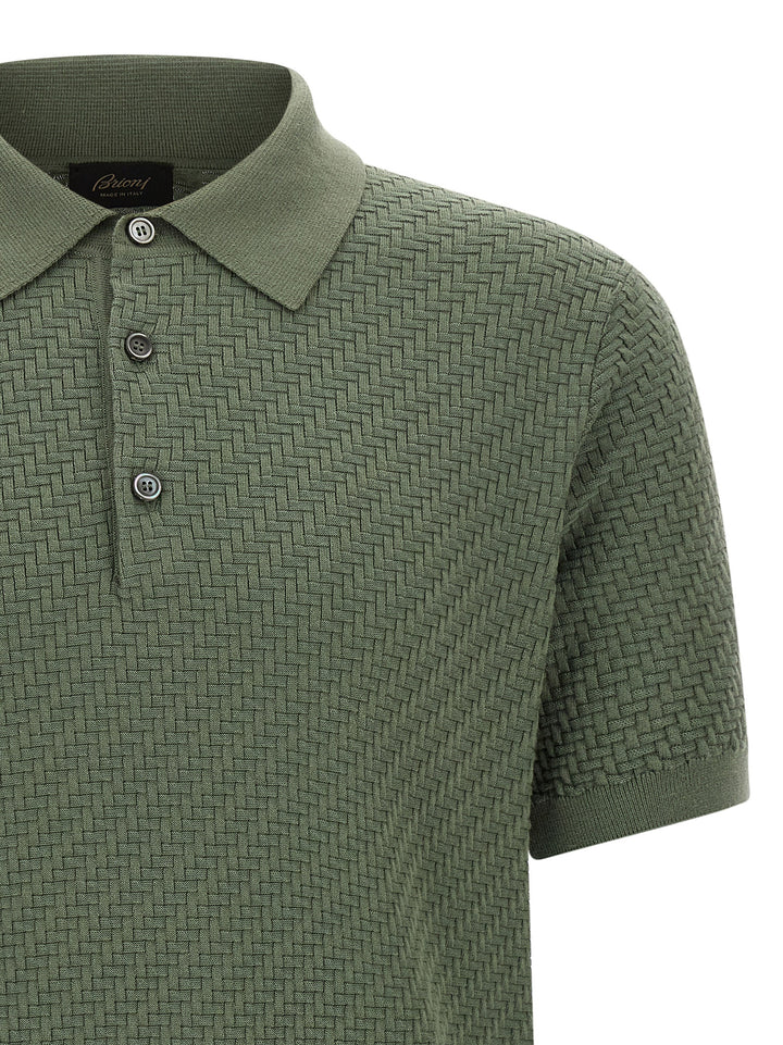 Brioni Weaving  Plot Polo - Green | d4551ad226b73b39d48331fddcb2420083ffa2ed