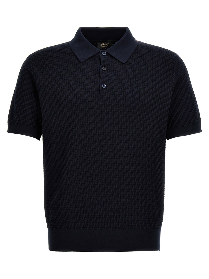 Brioni Woven Knit  Shirt Polo - Blue | 02964f3ff3432a315a44e1ee8c8ae0718b6dd889