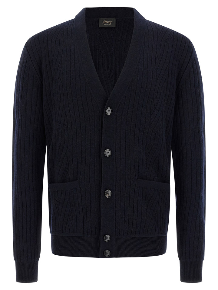 Brioni Ribbed And Braid Cardigan Sweaters and Cardigans - Blue | 2d8d8d288ccde24fb5a620aa7f14ad9c07946a6f