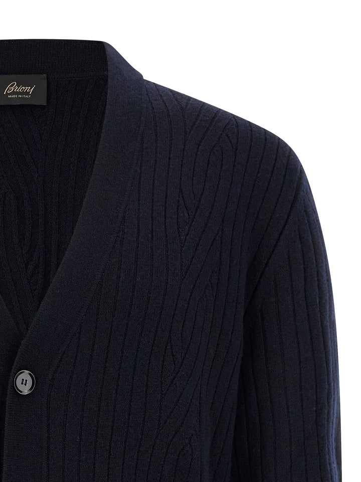Brioni Ribbed And Braid Cardigan Sweaters and Cardigans - Blue | 629310a3af59b552f7ab96dc5488df208dd2652a