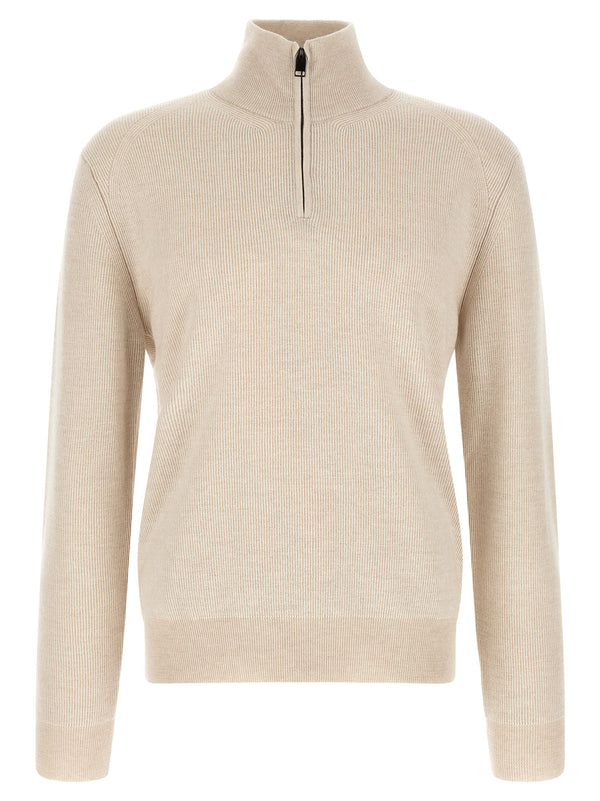 High Neck Sweater With Zip Sweatshirt Beige