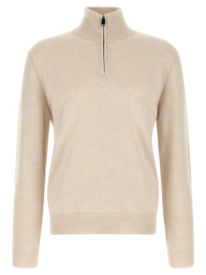 Brioni High Neck Sweater With Zip Sweatshirt - Beige | 9ad0938effa74c6c24efb90f0501939ce8d97e70