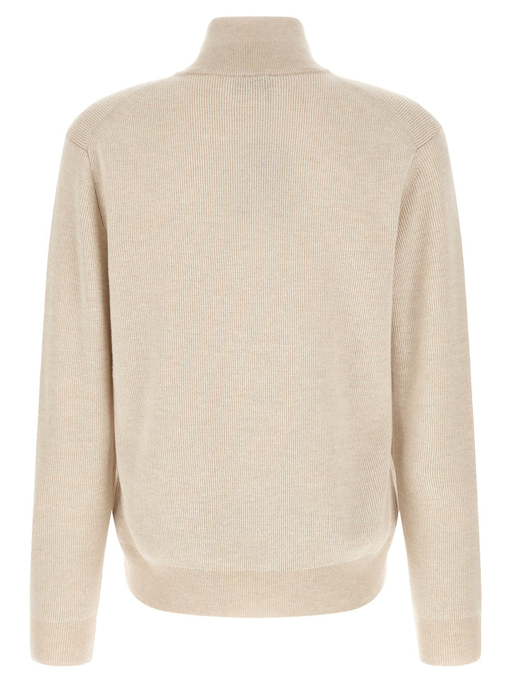 Brioni High Neck Sweater With Zip Sweatshirt - Beige | ae477429b5ab11cd66094e01619be58f221a7530