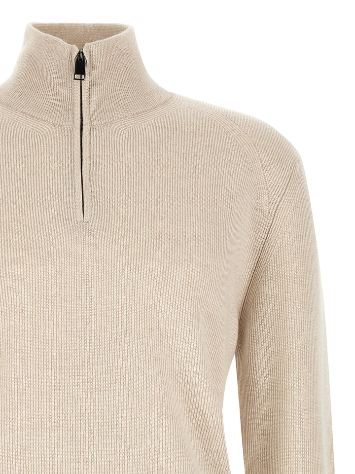 Brioni High Neck Sweater With Zip Sweatshirt - Beige | 87a9966805ce932645ec3a05a445f09c5586780a