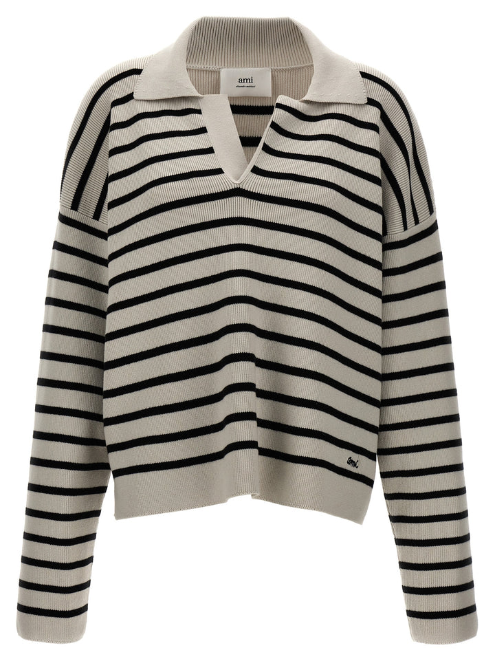 Striped Polo Sweater Sweater, Cardigans White/Black