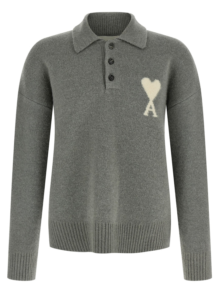 Ami Paris Ami De Coeur Polo - Gray | 3c5977352d609245d57b247a2ba7d225d28fda55
