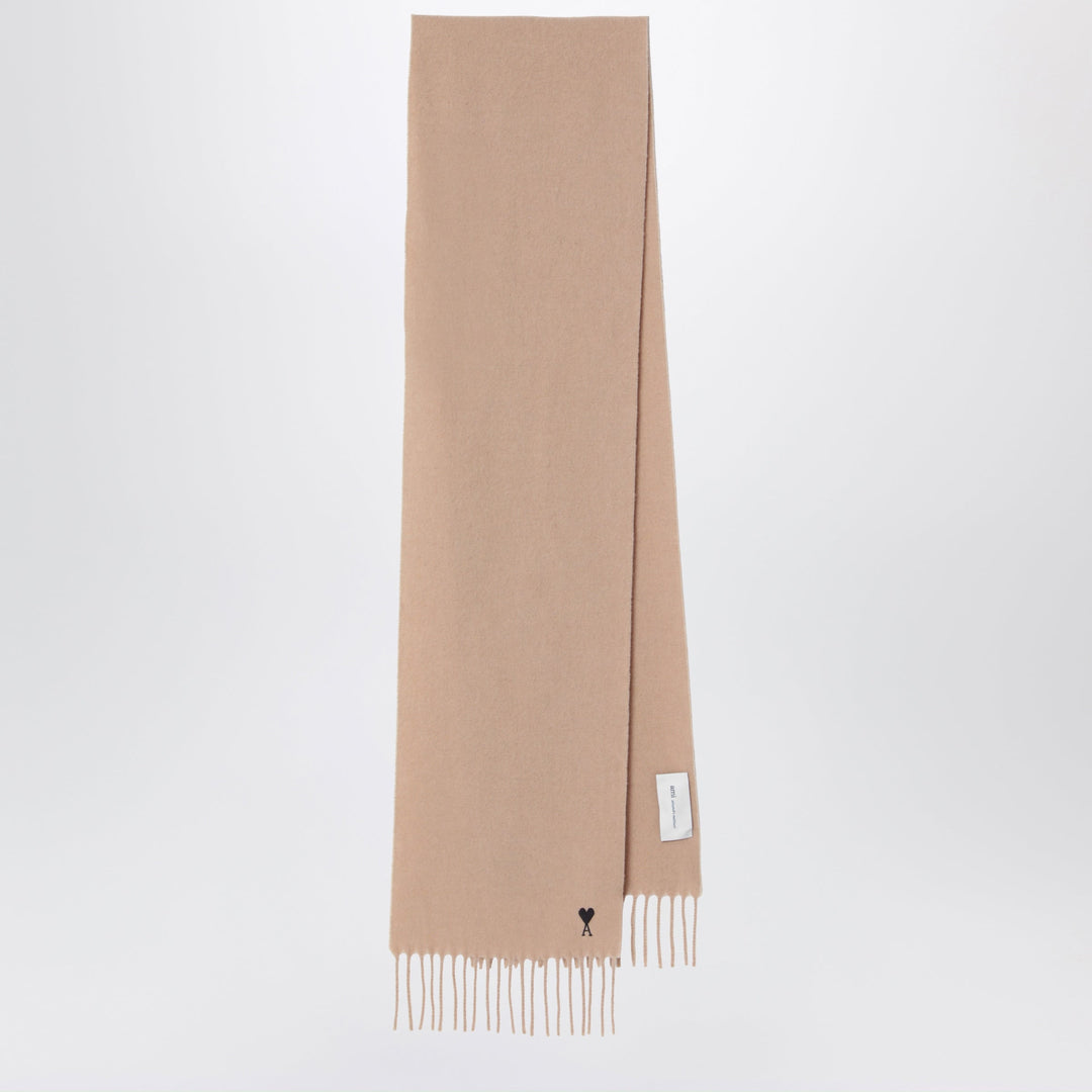 Ami Paris Beige Ami De Coeur Wool Scarf