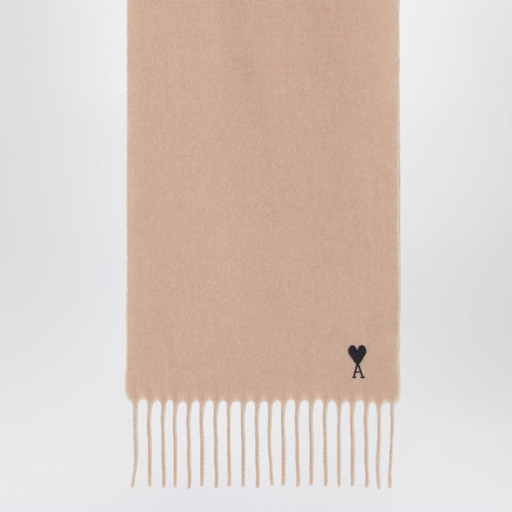 Ami Paris Beige Ami De Coeur Wool Scarf