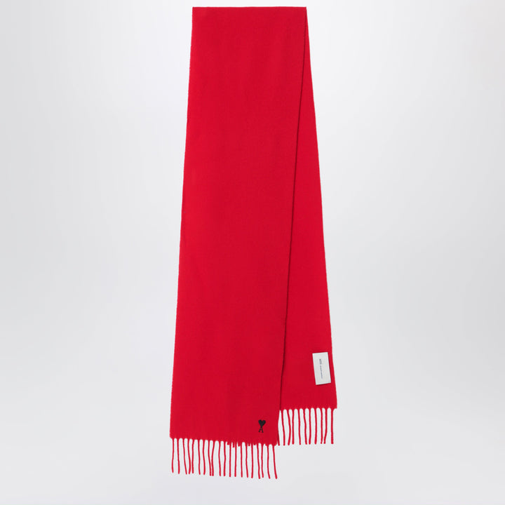 Ami Paris Red Ami De Coeur Wool Scarf