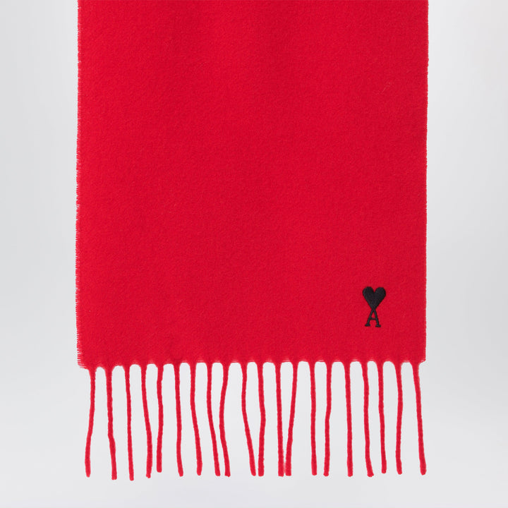 Ami Paris Red Ami De Coeur Wool Scarf