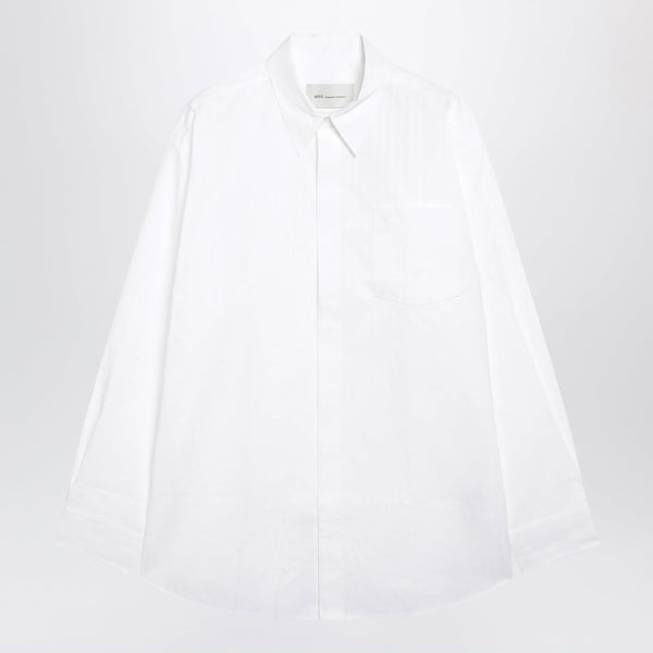 Large Fit White Cotton Poplin Shirt
