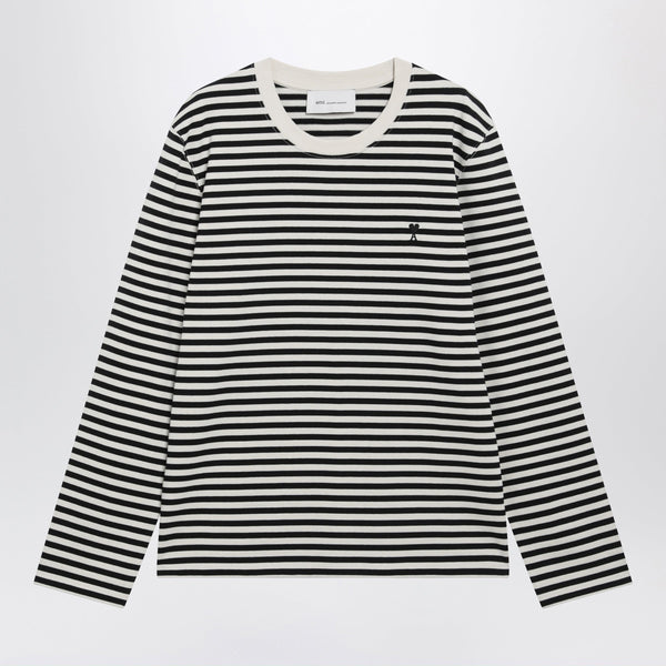 White/Ivory Striped Ami De Coeur Sweater In Cotton