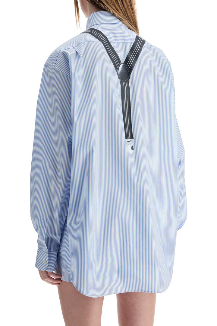 Light Blue Cotton Striped Shirt With Decorative Straps