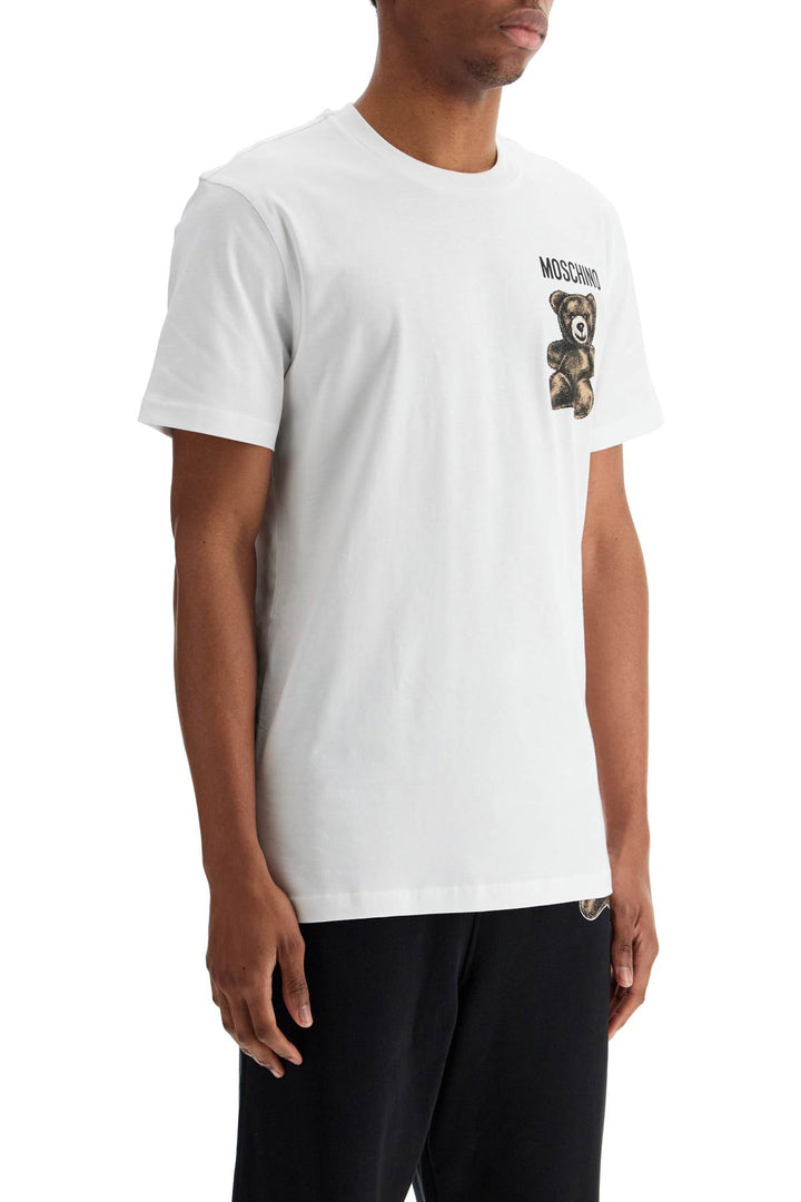 White Cotton T Shirt With Bear Print