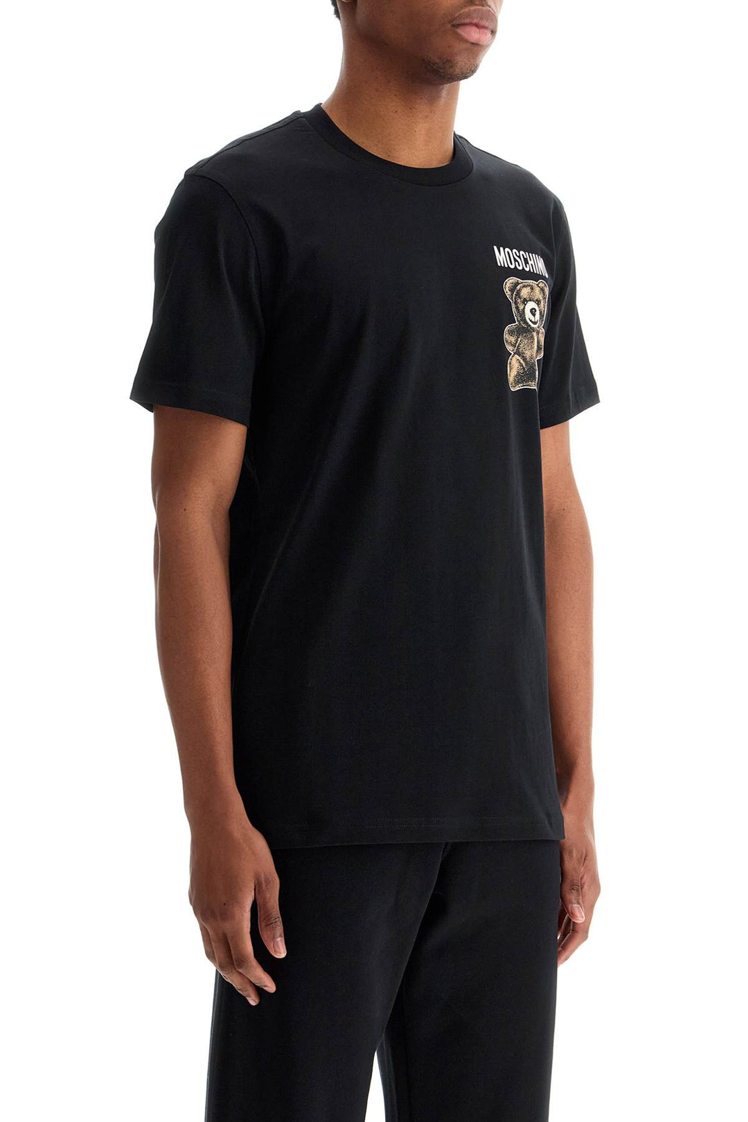 Black Cotton T Shirt With Bear Print