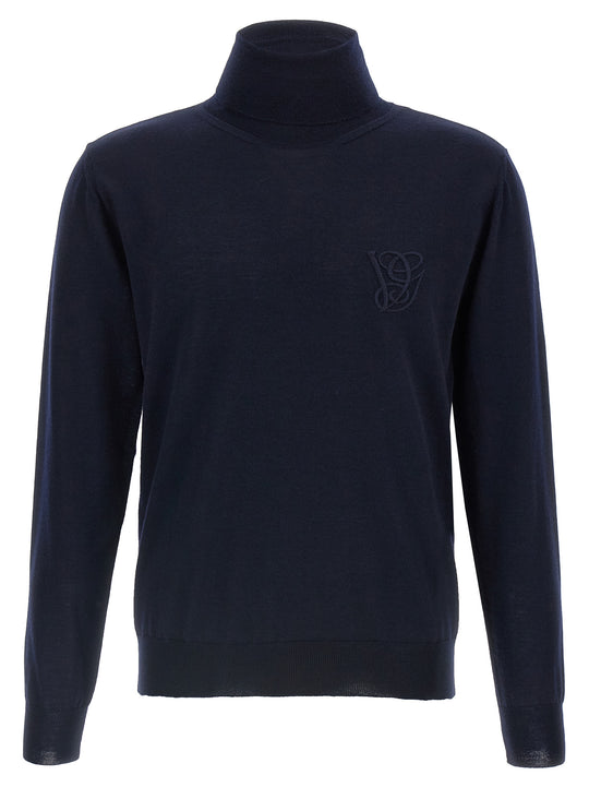 Valentino Garavani Turtleneck With Vg Embroidery Sweaters And Cardigans Blue
