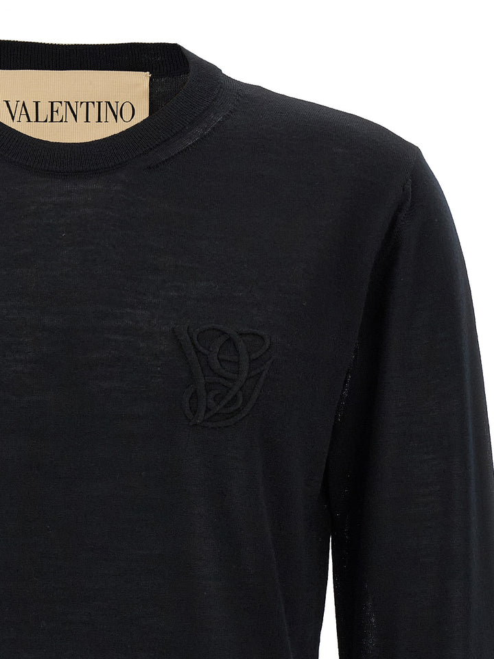 Valentino Garavani Valentino Garavani Logo Embroidery Sweater Sweaters and Cardigans - Black | c0a53b7adc1de2ec95262bff59120d6c422fa477